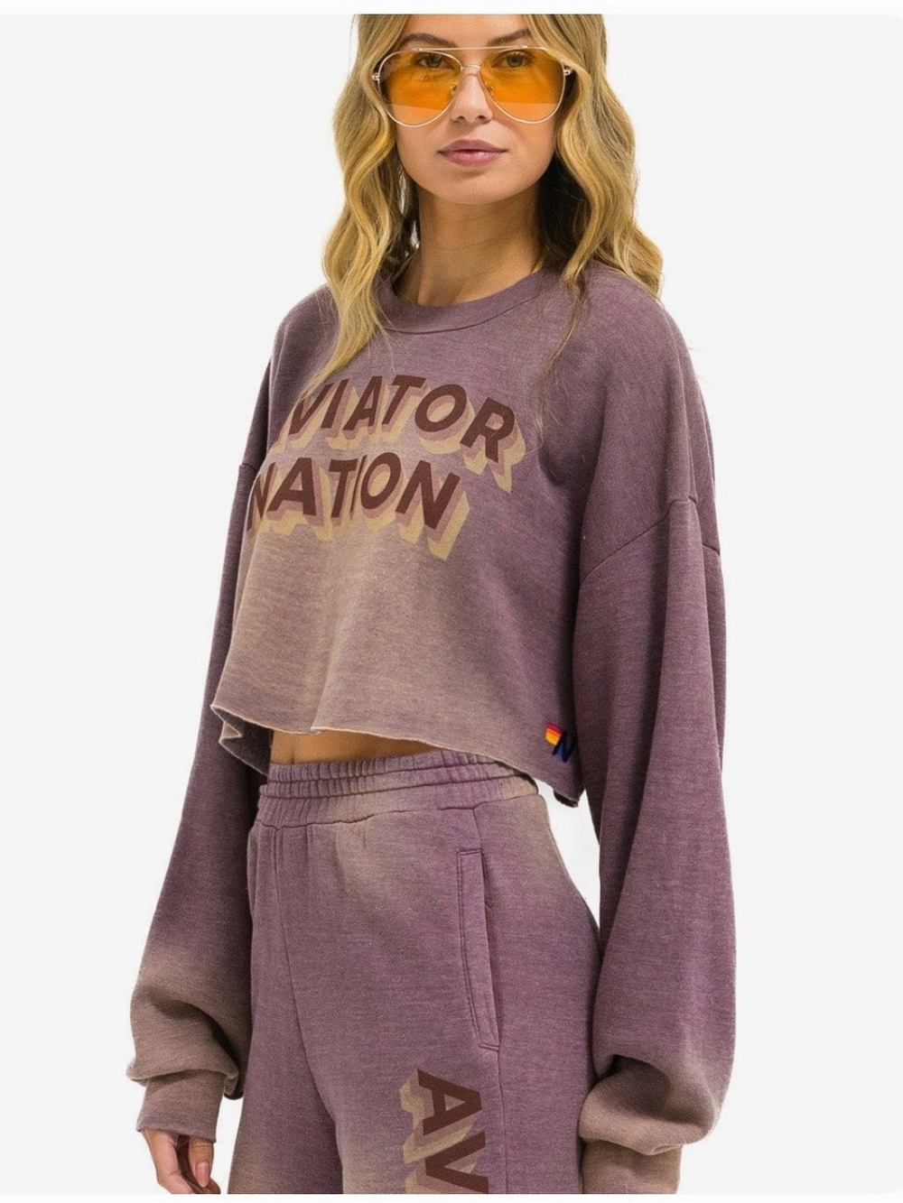 NWT Aviator Nation 3D Cropped Crew Sweatshirt - Faded Mocha